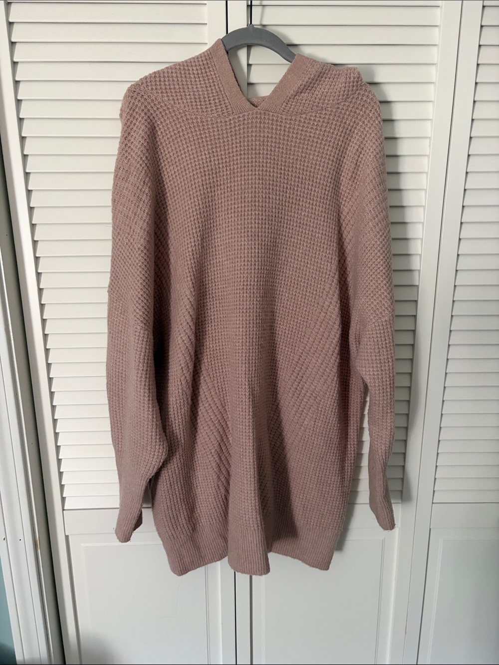 Express Waffle Knit Hooded Sweater - Dusty Rose